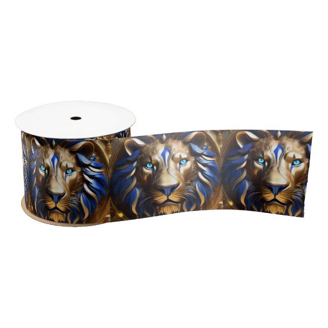 Lazo De Raso León Azul Y Oro De Zafiro, (Carrete)