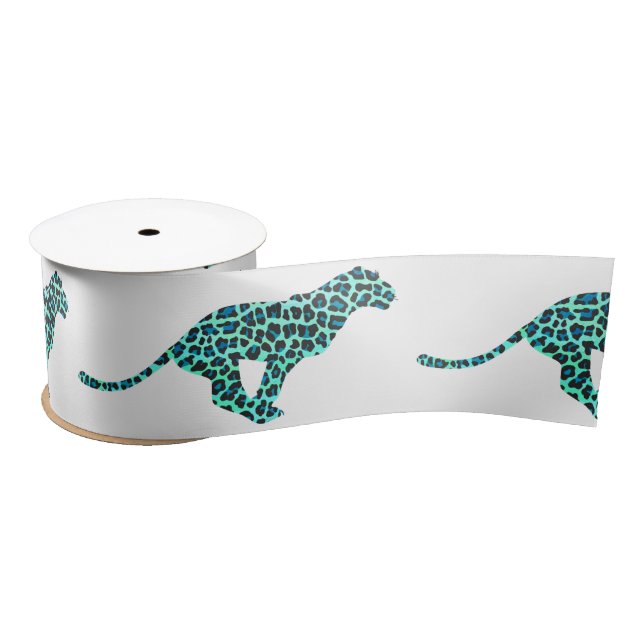 Lazo De Raso Leopardo negro e impresión Verde azulada (Carrete)