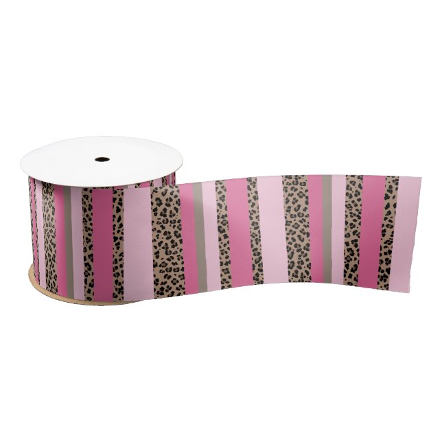 Lazo De Raso Leopardo rayado y rosa (Carrete)