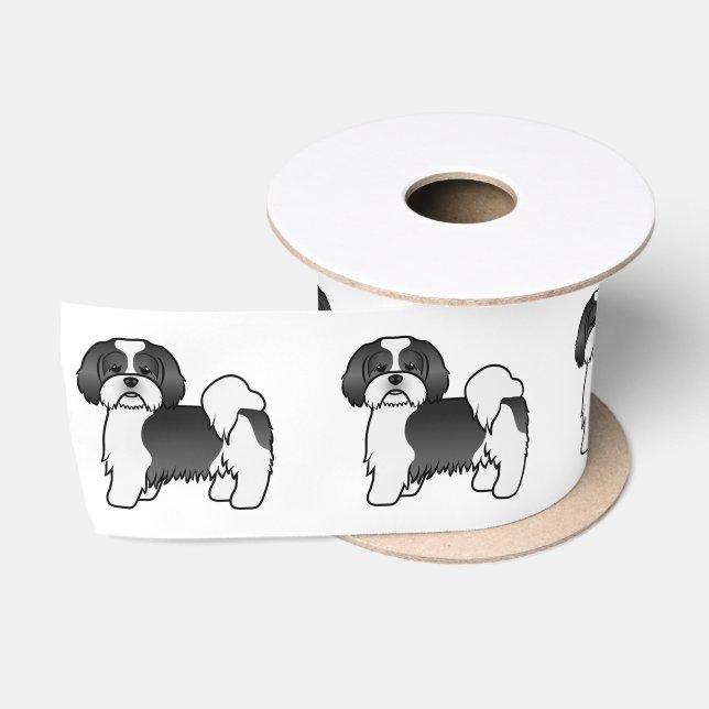 Lazo De Raso Lhasa Apso blanco y negro perro de dibujos animado (Carrete)