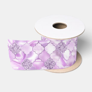 Lazo De Raso Lila Morado Patrón de Cuatrefoil Marroquí