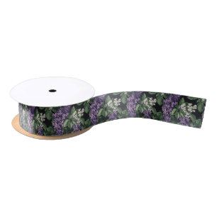 Lazo De Raso Lilas Floral Púrpura y Blanco