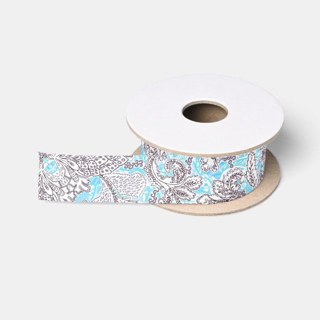 Lazo De Raso Lindo floral clásico gris azul (Carrete)