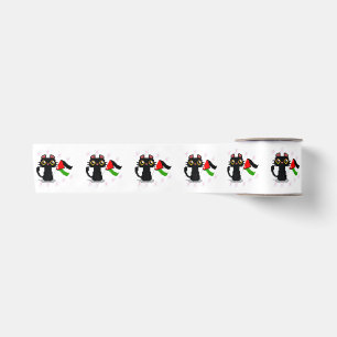 Lazo De Raso lindo gato negro sostiene bandera palestina