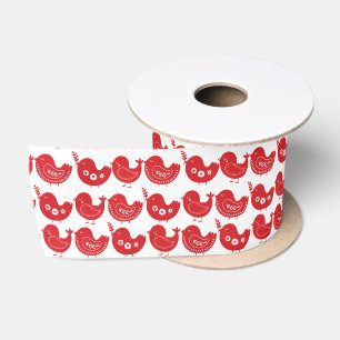 Lazo De Raso Lindo pájaro navideño rojo blanco escandinavo nórd