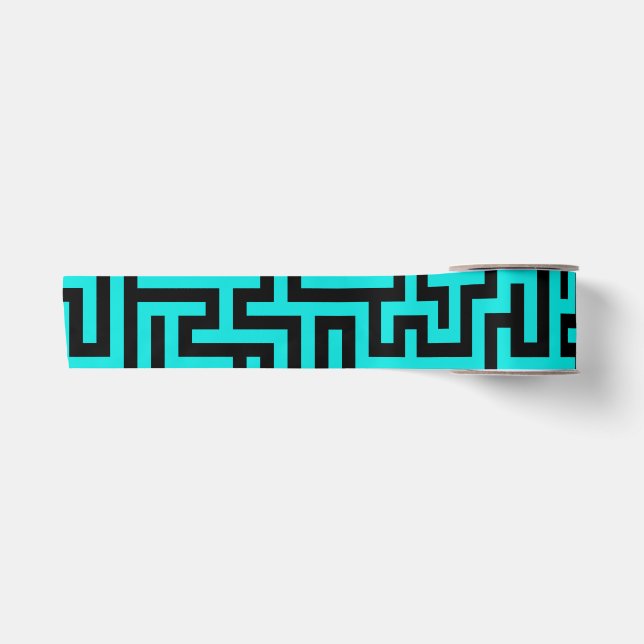 Lazo De Raso Líneas de Laberinto Negro Turquesa (Anverso)