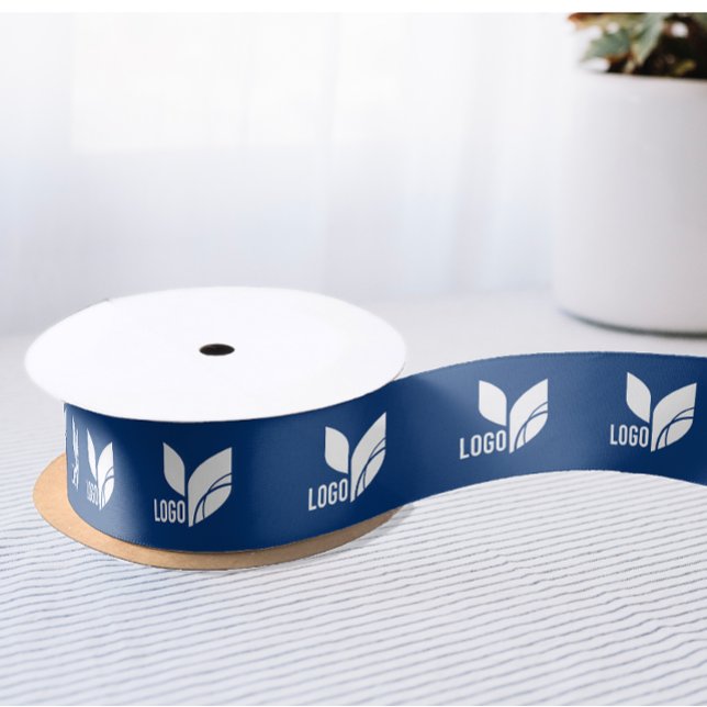 Lazo De Raso Logotipo comercial de Personalizado azul (Blue Custom Business Logo Ribbon)