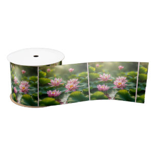 Lazo De Raso Lotus rosa flotando en un estanque