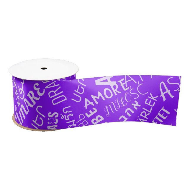 Lazo De Raso Love Text Purple Satin Ribbon Multi Language  (Carrete)