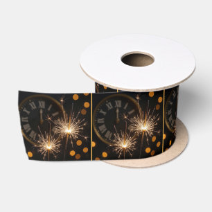 Lazo De Raso Luces de Año Nuevo en un reloj de medianoche