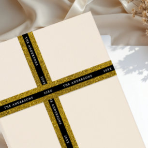 Lazo De Raso Lujo Glam Negro Y Dorado Brillo Purpurina Tipograf