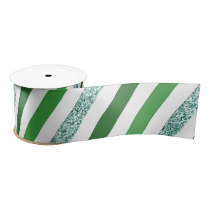 Lazo De Raso Lujosas Rayas Verdes con Brillo,Navidad