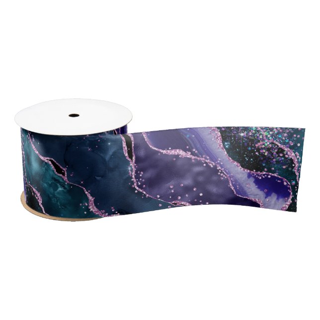 Lazo De Raso Luxe Marble Crystal Purple Teal Glitter Agate (Carrete)