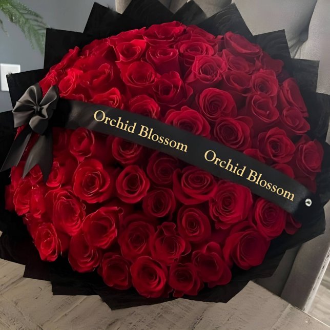 Lazo De Raso Luxury Flower Business Branded Black Gold (Luxury Flower Business Branded Black Gold Satin Ribbon)