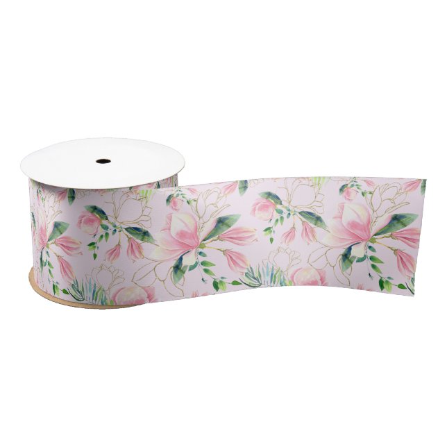 Lazo De Raso Magnolia rosa florece en primavera ducha de novias (Carrete)