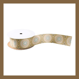 Lazo De Raso Mandala retro Sunrise en Naranja, verde y marrón