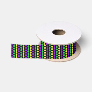 Lazo De Raso Mardi Gras Verde, Amarillo, Purpura Cuentas en Neg
