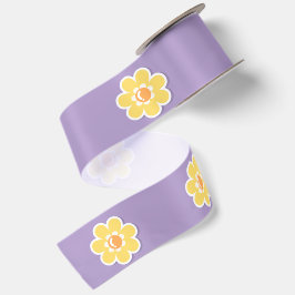 Lazo De Raso Margaritas de primavera sobre morado pastel