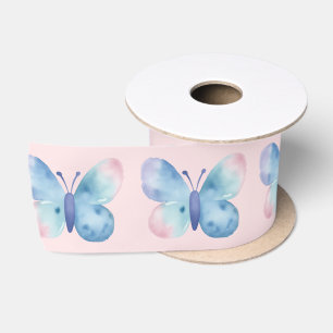 Lazo De Raso Mariposa color Baby Shower, rosa y azul