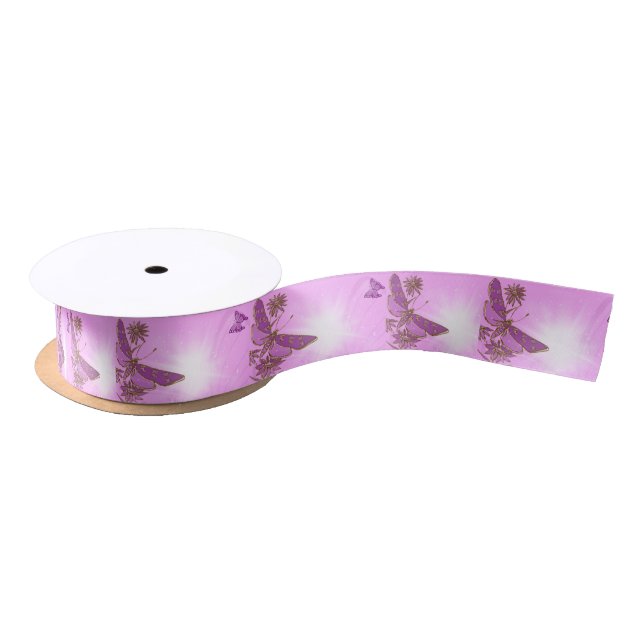 Lazo De Raso Mariposa Morada Rosa (Carrete)