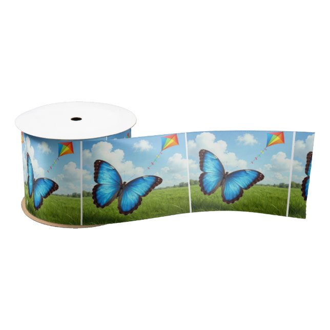 Lazo De Raso Mariposa Morpho Común Volando una Cometa (Carrete)