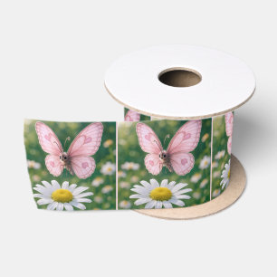 Lazo De Raso Mariposa Rosa Femenina y Margarita Blanca