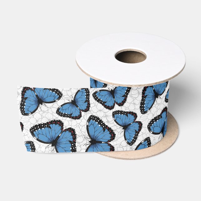 Lazo De Raso Mariposas morfo azules (Carrete)
