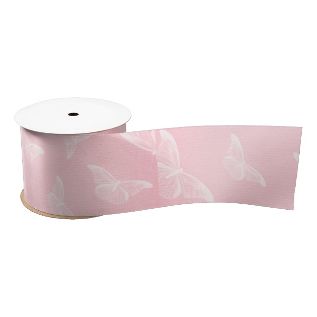 Lazo De Raso Mariposas rosadas (Carrete)