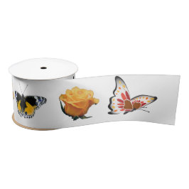 Lazo De Raso Mariposas y Flor de Rosa Amarilla Cinta de Satén