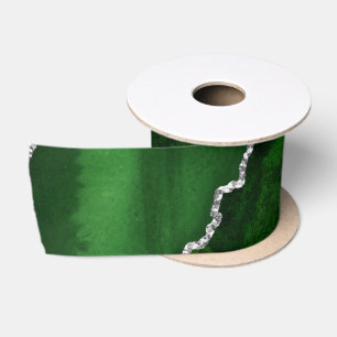 Lazo De Raso Mármol Verde Bosque Glamuroso Brillante Plateado C
