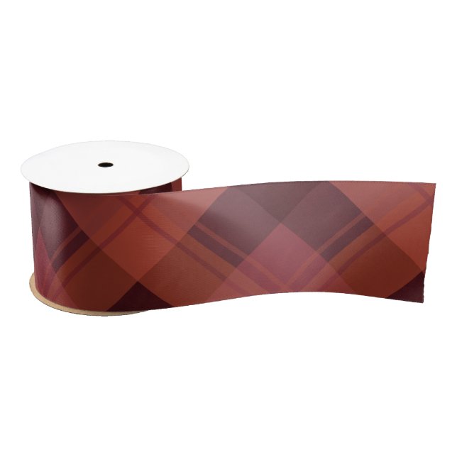 Lazo De Raso Maroon Rojo Moderno Marsala Plaid Pattern Navidade (Carrete)