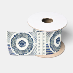 Lazo De Raso Medallón Chino: Chinoiserie Azul Índigo