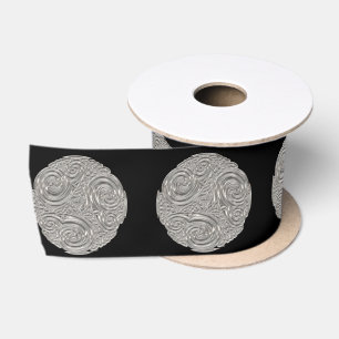 Lazo De Raso Medallón negro de plata de arte elegante