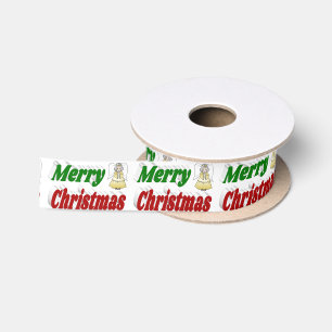 Lazo De Raso Merry Christmas Angel tipografía verde roja