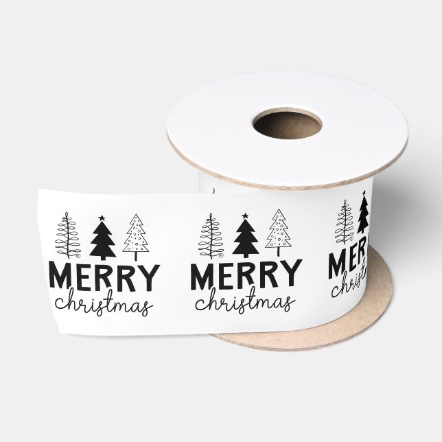 Lazo De Raso Merry Christmas Black Tree (Carrete)