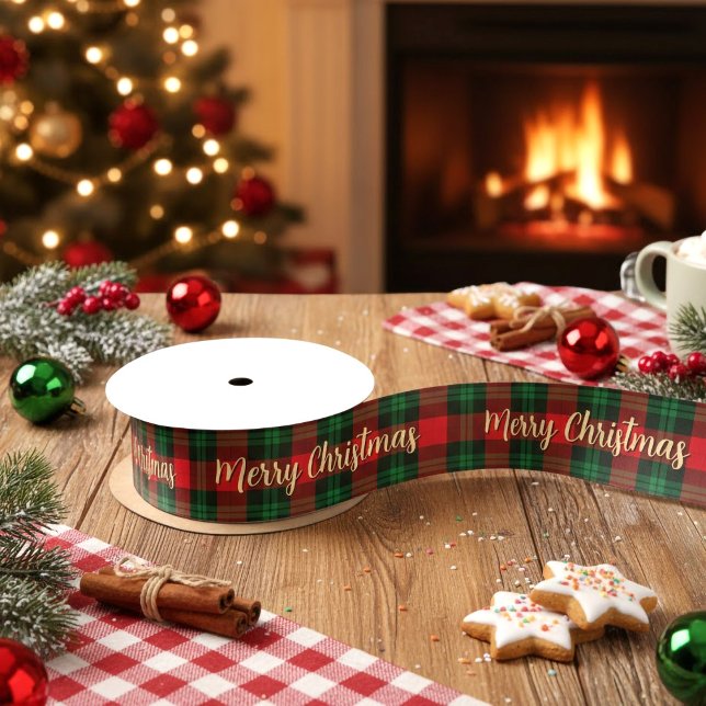 Lazo De Raso Merry Christmas Red Green Plaid Tartan Gift (Merry Christmas Red Green Plaid Tartan Gift Satin Ribbon)