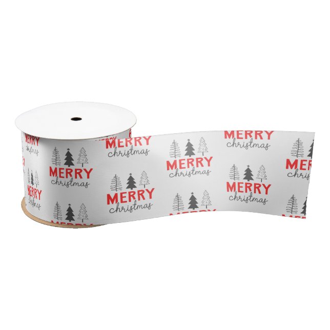 Lazo De Raso Merry Christmas Tree Red Gray (Carrete)