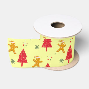 Lazo De Raso Merry gingerbread santa Snowflake Papel de árbol d