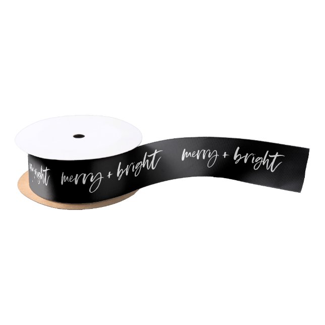Lazo De Raso Merry y Bright | Navidades Casual Script Black (Carrete)