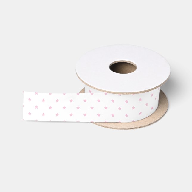 Lazo De Raso Micro Estrellas Rosa Claro - Blanco (Carrete)