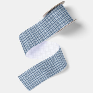 Lazo De Raso Minimalist Blue Windowpane Plaid Satin Ribbon, Mod