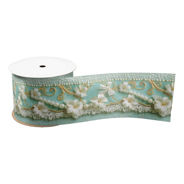 Lazo De Raso Mint Green Floral (Carrete)