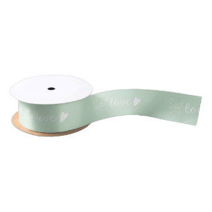 Lazo De Raso Mint Green Patterado Con Corazones De Amor