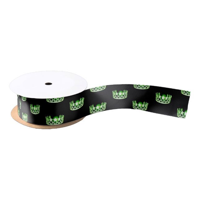 Lazo De Raso Miss USA Apple Green Crown Satin Ribbon (Carrete)