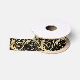 Lazo De Raso Moda Black Gold Floral Scroll Patrón moderno