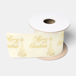 Lazo De Raso Moda Golden y Cream Yellow Merry Christmas