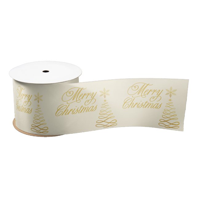 Lazo De Raso Moda Golden y Cream Yellow Merry Christmas (Carrete)
