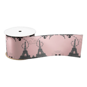 Lazo De Raso Moda parís gris rosado gris claro torre de eiffel