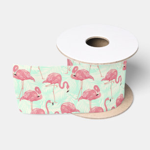 Lazo De Raso Moda Preppy Patrón Elegante Flamingo Rosa
