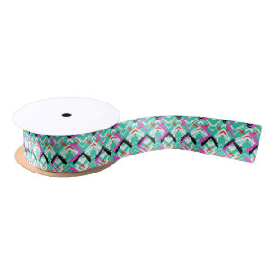 Lazo De Raso Modelo de zigzag verde azulado dibujado mano